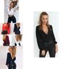 Solid Color Women Long Sleeves Backless Bandage Blouse Cross Loose Bow Tops