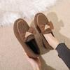 Korean Style Women's Velvet Lined Cotton Bow Toe Warm Indoor Shoes