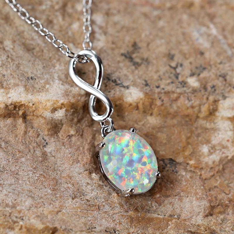 Oval White Fire Opal Pendant Necklaces for Women Accessories for Wedding Party Birthday Gift Fashion Jewelry