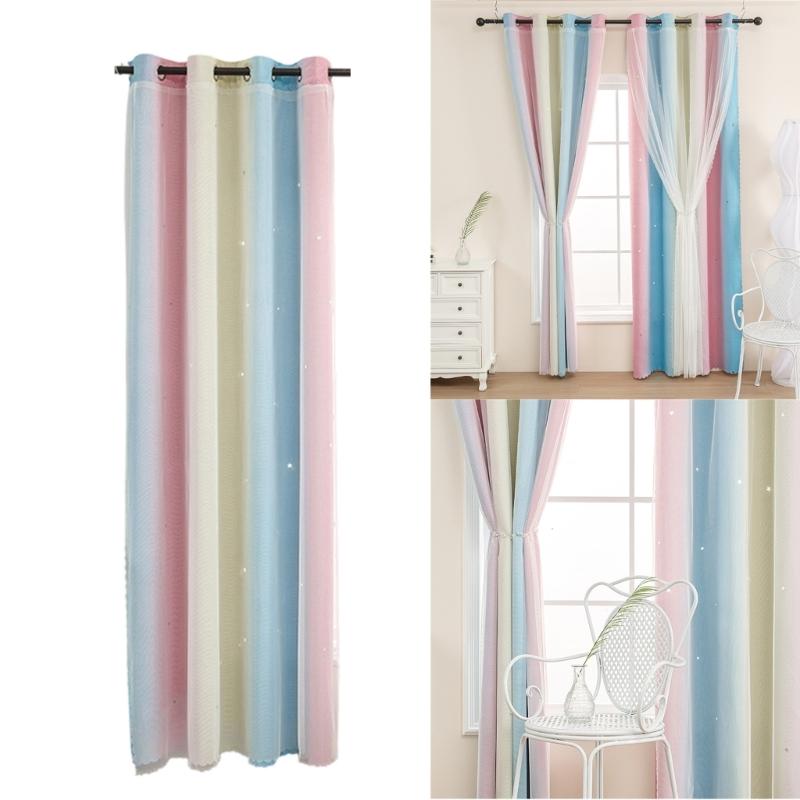 Double Layers Ombres Sheer Curtains With Star Pattern Rainbow Color Changing Window Treatments for Interior Designs