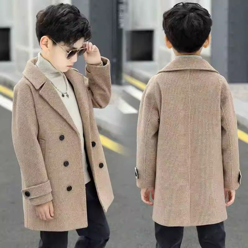 Children's Medium-Thick Wool Coats; Fall/Winter Boys' Quilted Wool Trench Coats