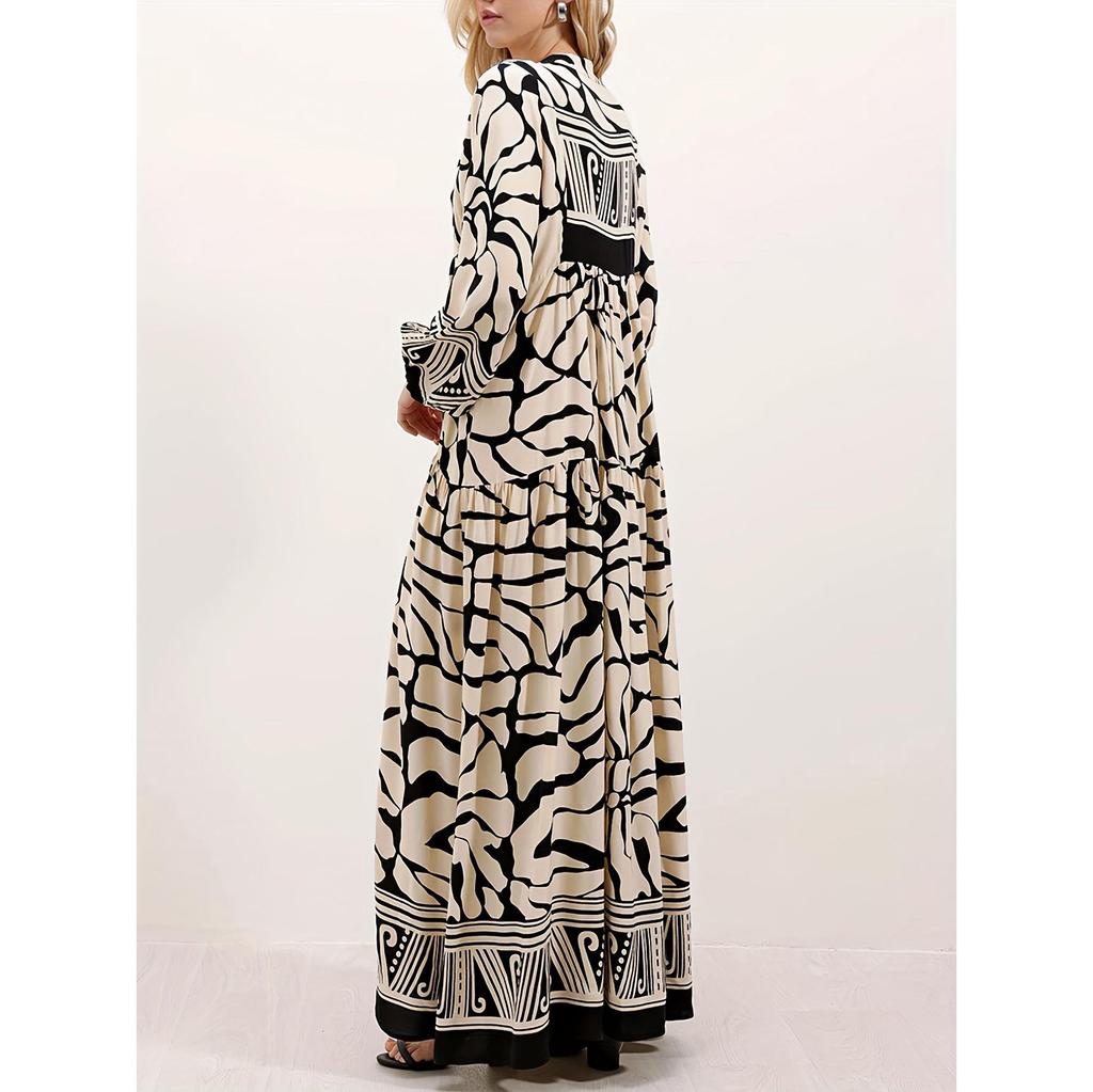 Morgenländisches Schwarzes Elegantes Edles Gewand - Weiches, Bequemes, Langes Druckkleid
