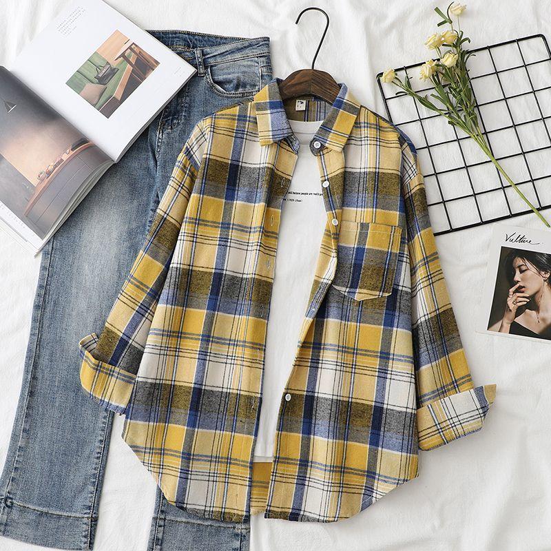 Camisas a cuadros para mujer, blusas de manga larga a cuadros, prendas de vestir holgadas para mujer, ropa informal, novedad de primavera y otoño 2022