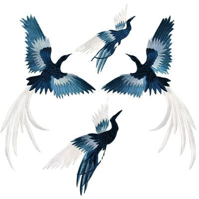 4Pcs/Set Blue Phoenix Chinese Style Embroidery Patch Cheongsam Animal Embroidered DIY Cloth Applique