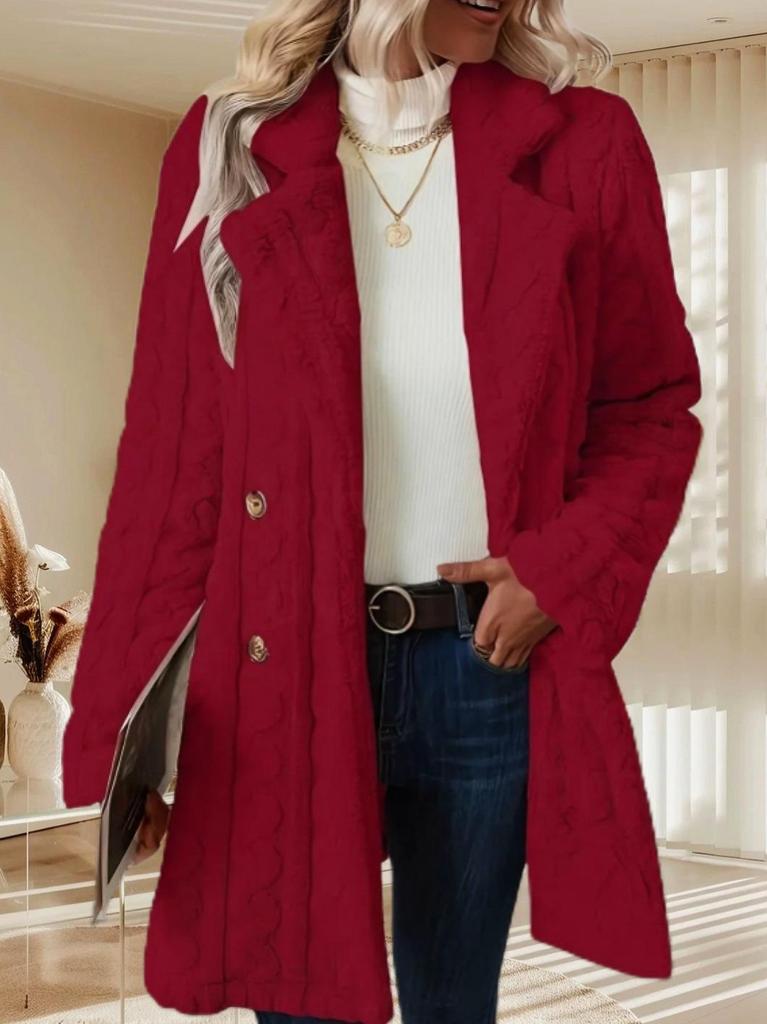 Women's Plush Double-Breasted Mid-Length Coat - Comfortable, Casual, Warm Suit Collar.