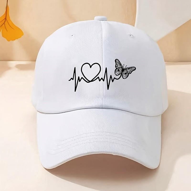 Washed Soft Cotton Baseball Cap With Butterfly Print - Adjustable Hat Women Men Unisex
