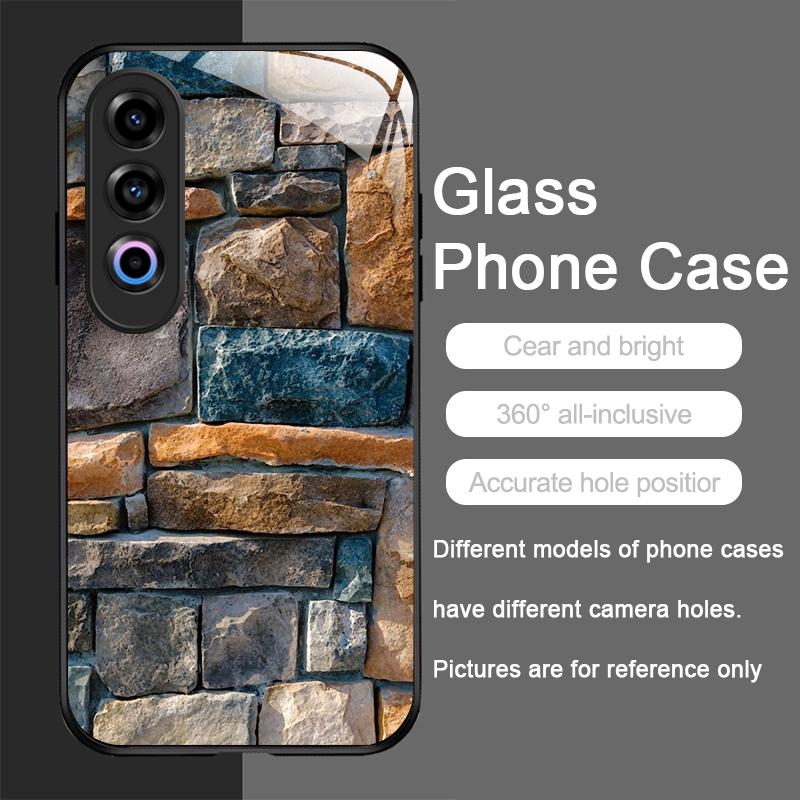 Creative Colorful Brick Texture Printed Tempered Glass Phone Case for OnePlus 13R 12 11 10 9 Pro ACE2 3 Nord CE4 3 2 Lite Cover