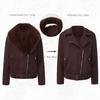 Women’s Faux Fur Coats 2 Way Wear Outfit Detachable Fur Collar Zipper Jacket Matte Faux Suede Crop Top Stylish Motobike Wear