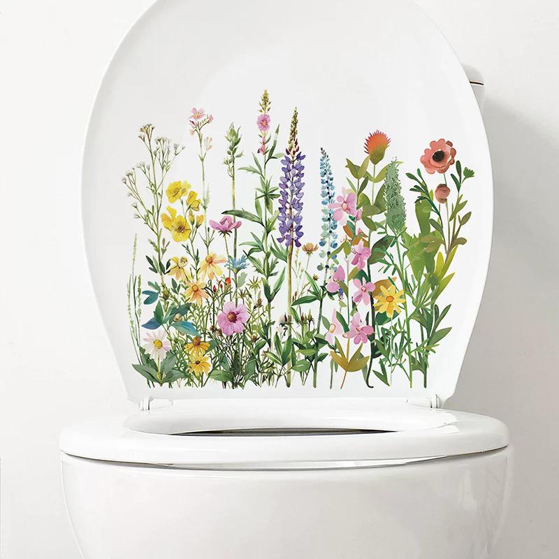Various Green Plants Flowers Wall Sticker Bathroom Toilet Decor Decals Living Room Cabinet Home Decoration Self Adhesive Mural