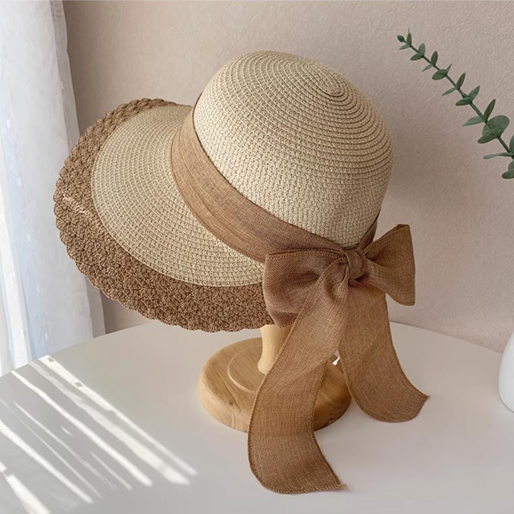 Straw Hat Women's Summer Sun Protection Hat Big Brim Sun Hat Seaside Vacation Beach Sun Hat Bow Hat