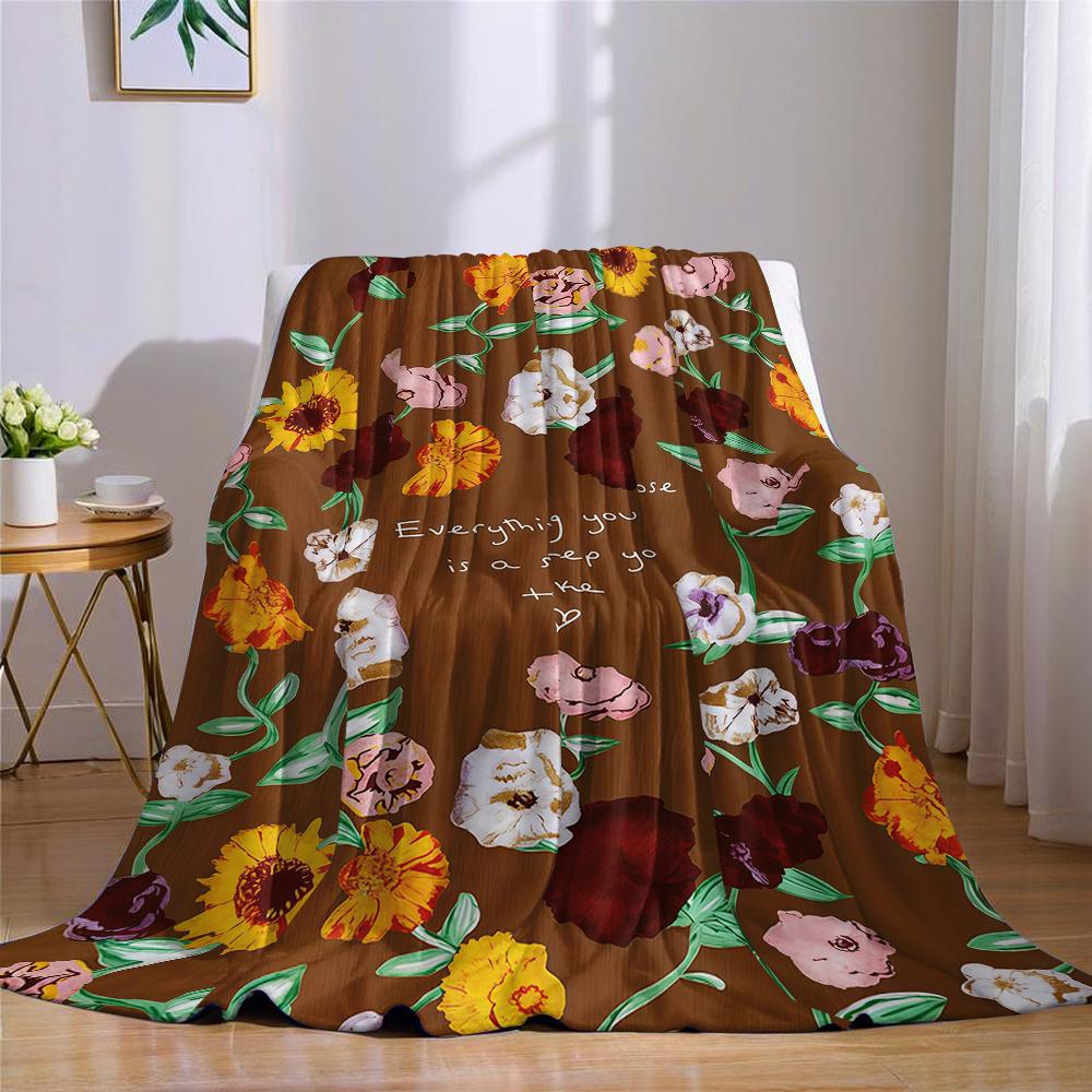 Bohemian Florals Flannel Blanket Warm Soft Halloween Christmas Couch Warm Cozy Decorative Decor Gift for All Season