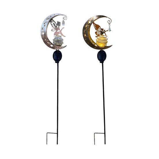 Solar Garden Light, Butterfly Fairy Moon Figurine Stake Light, Outdoor Waterproof Solar Powered Pathway Light for Patio, Lawn, Yard Decor