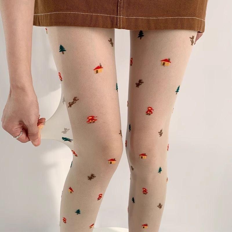 Weihnachten Ultra-Dünn Niedlich Baumhaus Element Strumpfhosen für Damen Süß Japanischer Stil Neue Jacquard Strümpfe für Damen