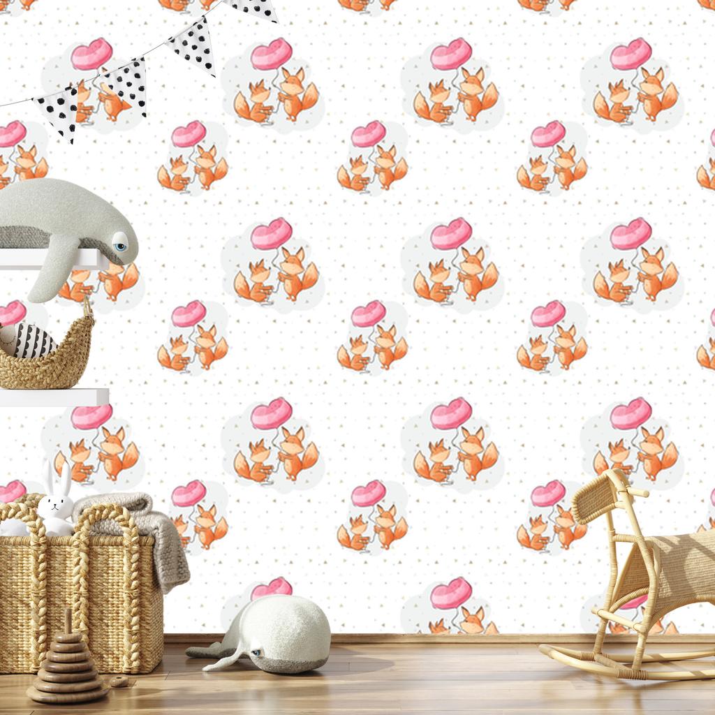 Foxes with balloons wallpaper for living room and bedroom 50x1000