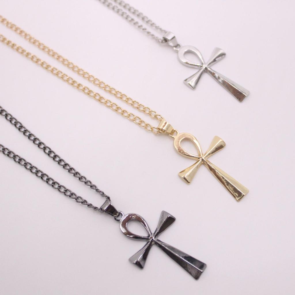 European & American Cross Necklace with Ancient Egyptian Ankh Pendant for Men