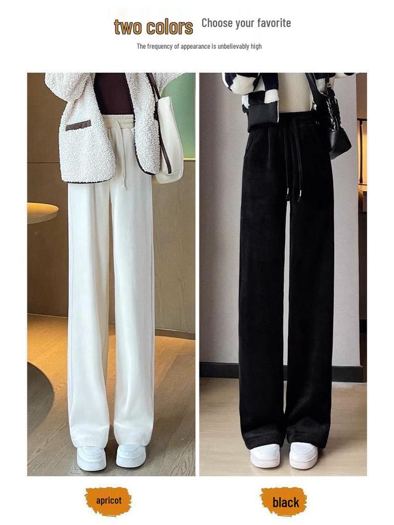 Wide-Leg Corduroy Fleece-Lined Pants: Warm, Thick, High-Waist, Straight-Leg Casuals for Women, Girls & Boys - Perfect for Autumn & Winter.