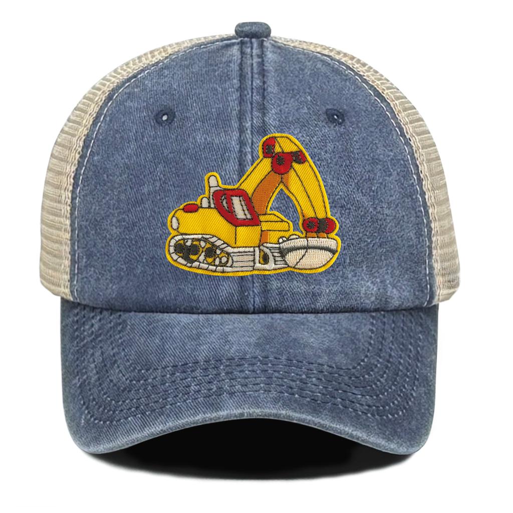 Cartoon Excavator Embroidery Mesh Cap Snapback Trucker Hat Caps For Man Washed Cotton Unisex Adjustable Mesh Cap