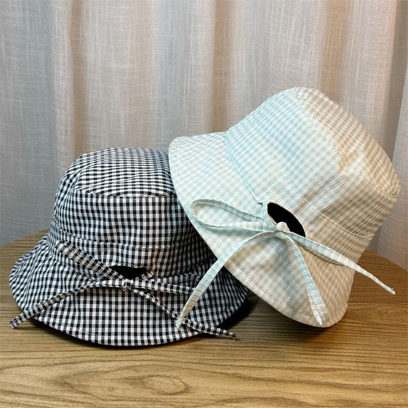 Sweet Green Plaid Bucket Hat Women's Basin Hat Large Brim Sunscreen Bucket Hat