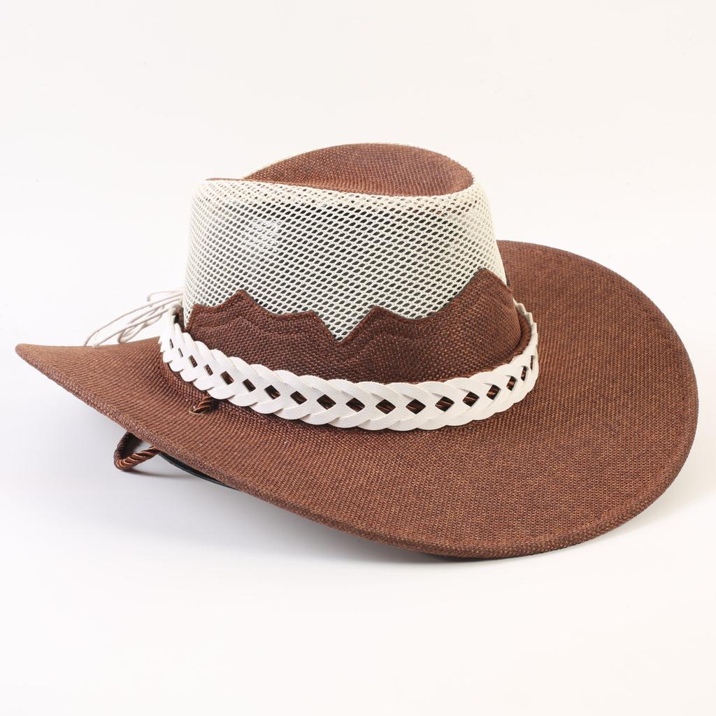 Western Cowboy Hat Men and Women Summer Breathable Sunscreen Visor Hat Big Brim Outdoor Travel Straw Top Hat