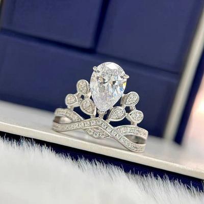 S925 Sterlingsilberring Damen Moissanit 2 Karat Wassertropfen Krone Reiherfeder Europäischer und Amerikanischer Luxus Party Schmuck Geschenke