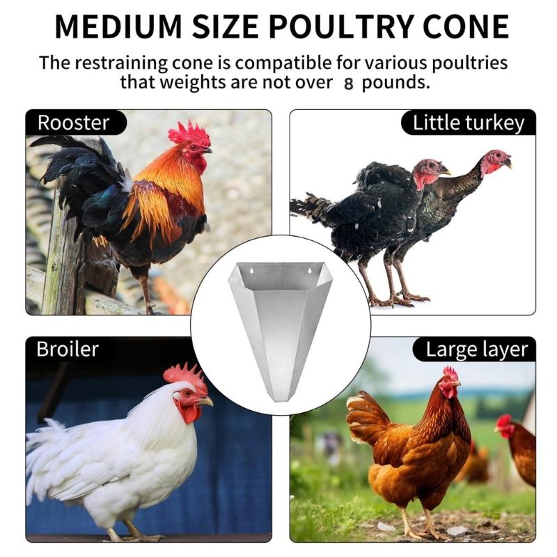 Heavy Duty Chicken Restraint Funnel Cone For Hens Turkeys Broilers Flat Back Wall Mount Design Feathered Damage Prevent