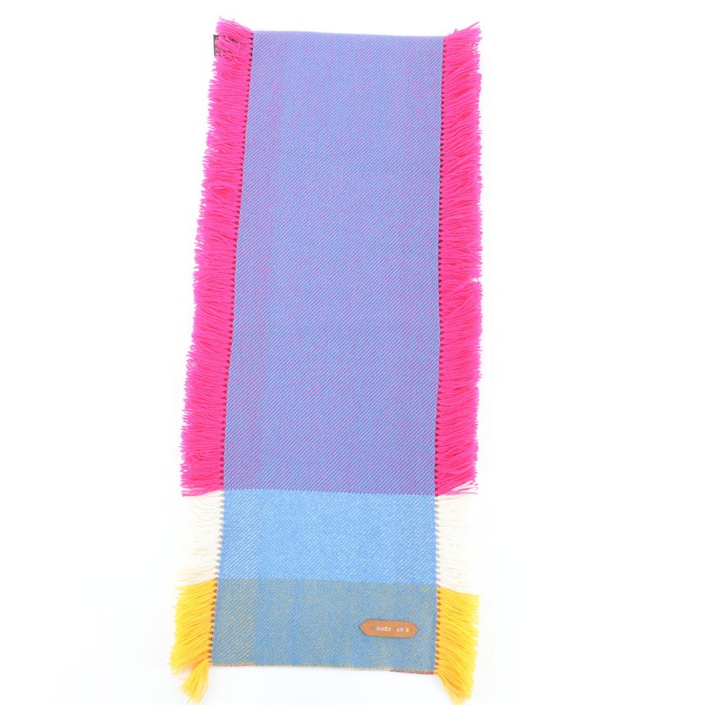 Excellent HERMES Scarf Knit stole with logo patch and side fringe cashmere Used
