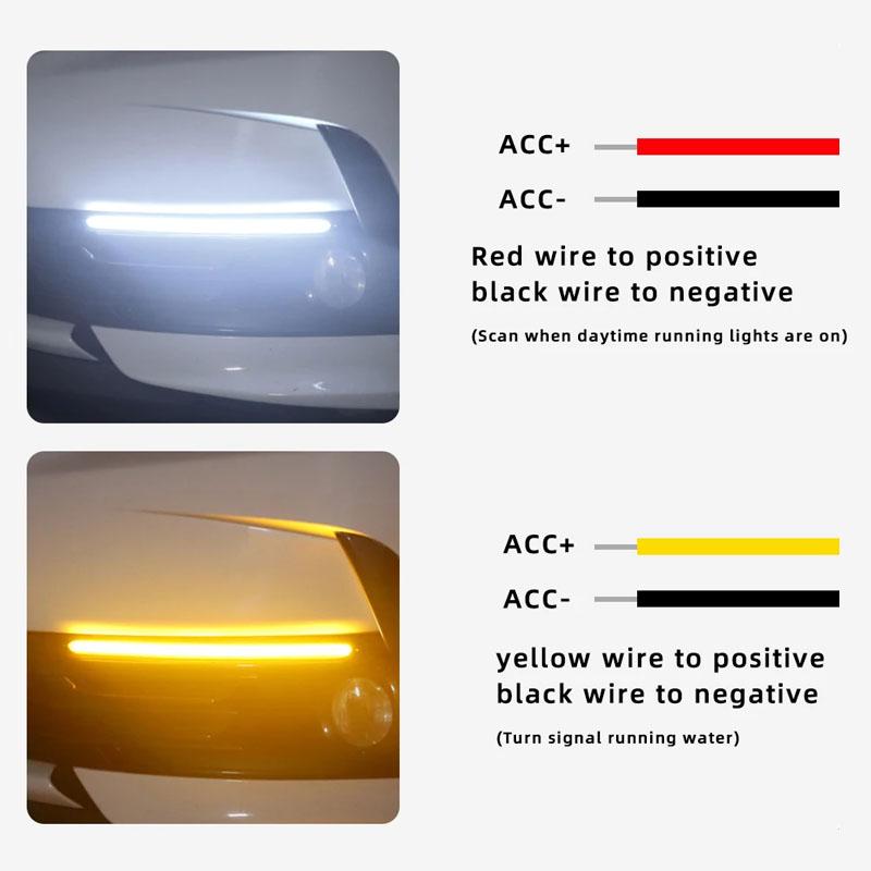 2PCS Car DRL LED Daytime Running Light Flow Yellow Turn Signal White Auto Headlight Strip Flashing Signal Lamp 12v Universal