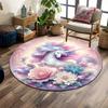 "Magical Unicorn with Pastel Flowers" Print Round Rug, Living Room, Bedroom, Playroom Carpet, Non Slip Floor Mat, Gift