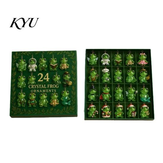Creative Home Ornament Frog Advent Calendar, 24 Day Countdown Box with Acrylic Mini Desktop Figurines Pendants, Festive Tree Hanging Decor,