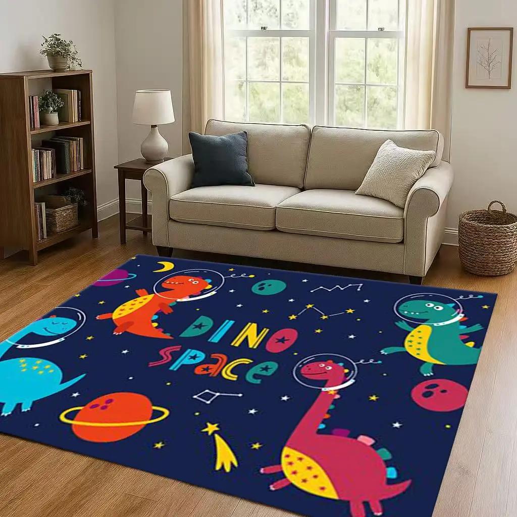 2026 New Space Dinosaur Cartoon Dino Art Living Room Non-Slip Area Rug Carpet for Bedroom Kids Playroom Sofa,Home Decor Doormat