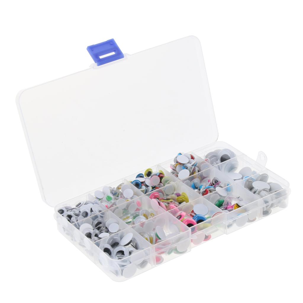 600Pcs Plastic Wiggle Googly Eyes with Box, For Teddy Doll Soft Toy DIY Making, 8-15mm, Self-