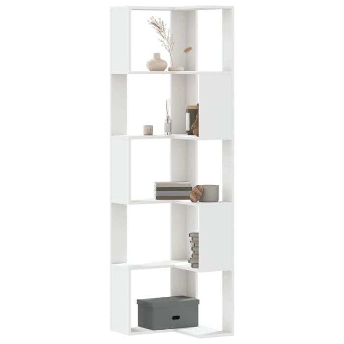 VidaXL Corner Bookcase with 5 Shelves White Engineered Wood, Corner Bookshelf, Corner Display Cabinet, Corner Cabinet 852582