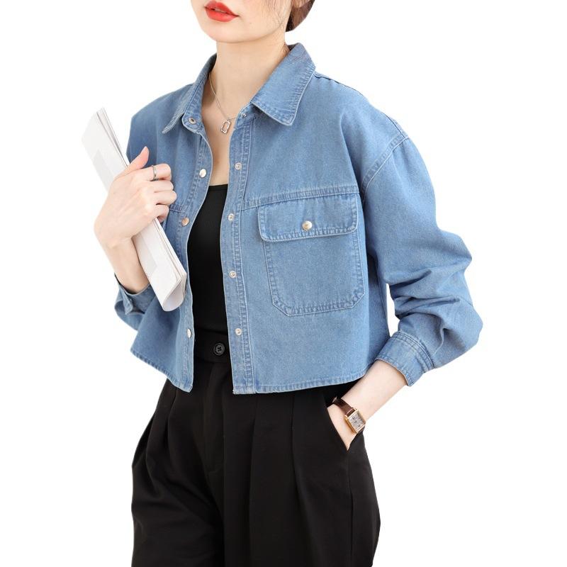 Été et Automne Nouvelle Veste Chemise en Denim pour Femmes Veste Courte Haut Fin
