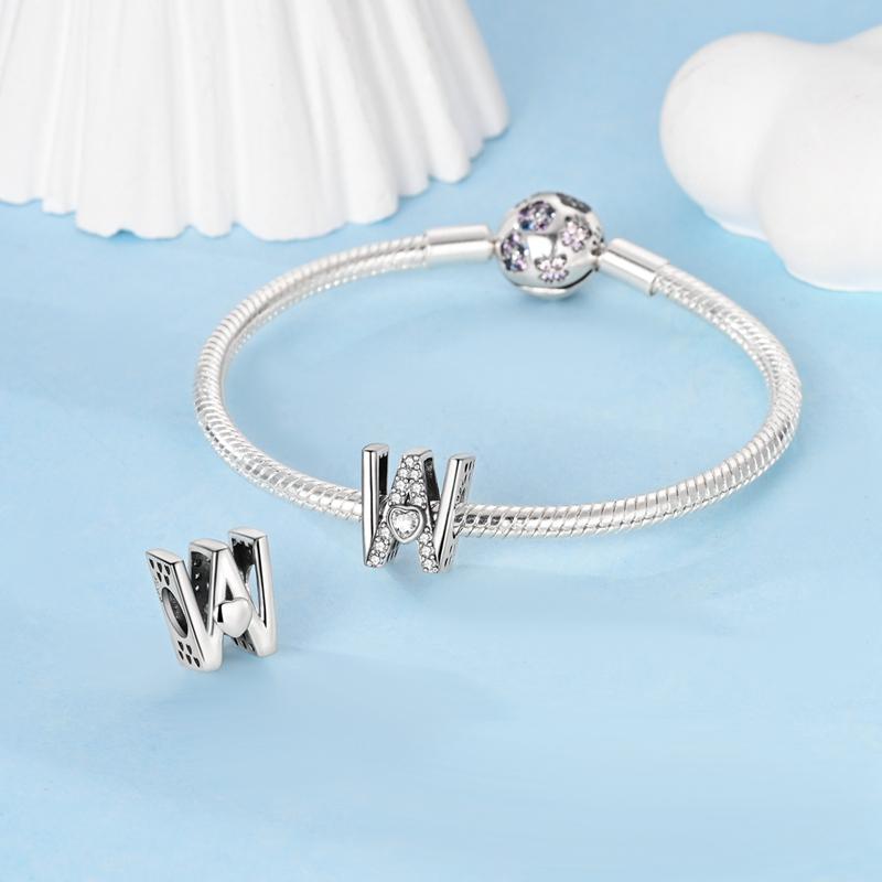 Fit Original Bracelet Bead Copper Heart Shape Zircon A-Z Letter Charms Beads For Women Jewelry Making Gift