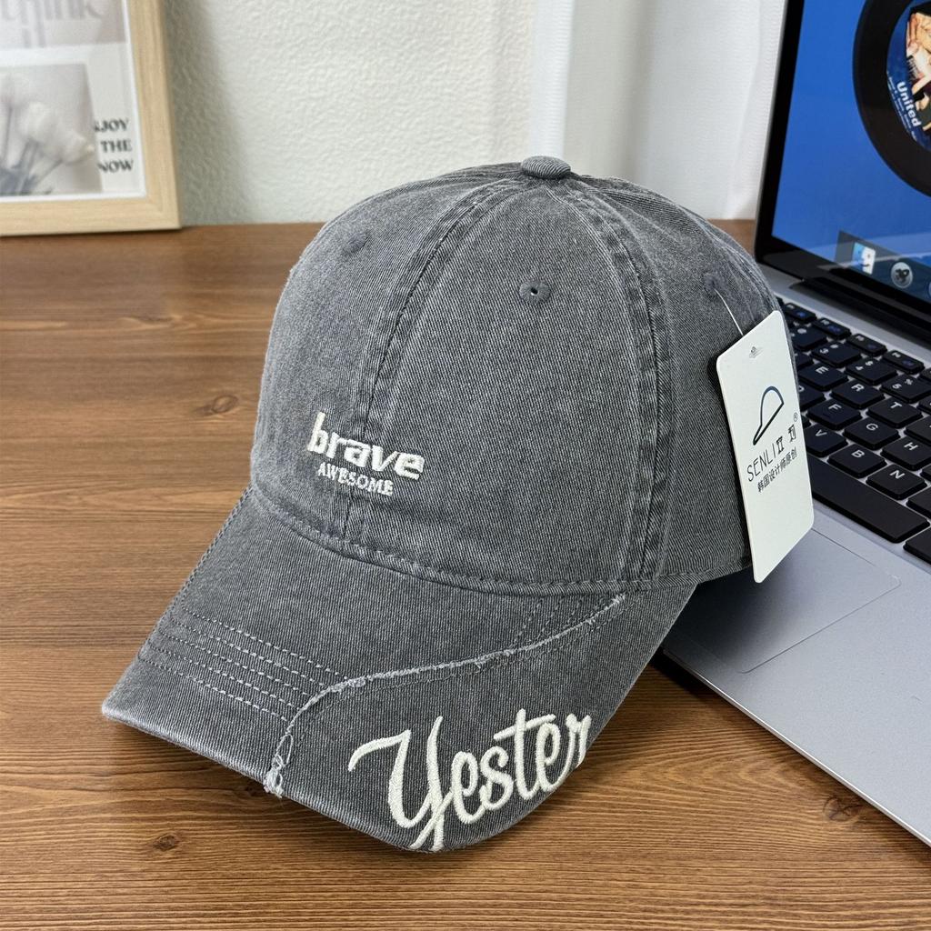 Fashion Hat New Fashion Side Letters Retro Old Soft Top Baseball Cap Women's Spring and Summer Sunscreen Sun Hat Men's Cap