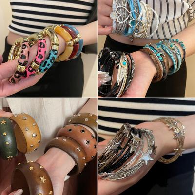 Marbled Resin Oval Bangle - Elegant Jewelry for Women