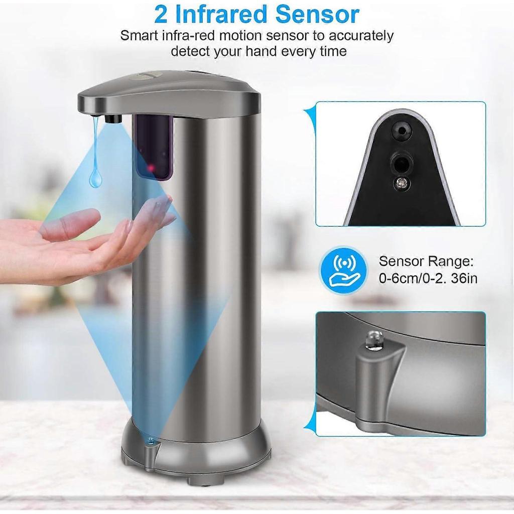 (Stainless Steel) Automatic Soap Dispenser with Infrared Motion Sensor, Waterproof Base and Adjustable Switch Suitable for Bathroom, Kitchen, Hotel, R
