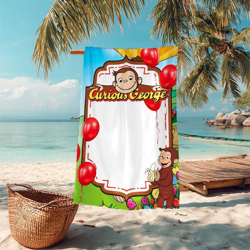 1Pc Curious George Christmas Adventure Beach Towel Microfiber Beach Towel Thin Absorbent For Beach Swimming Yoga Bath Sports 0917215