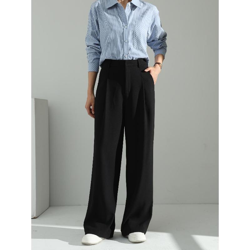 Ai Xuan, Black Loose-fitting Wide-leg Pants, Autumn Pants, Women's Summer High-waisted Commuting and Thin Suit Pants.