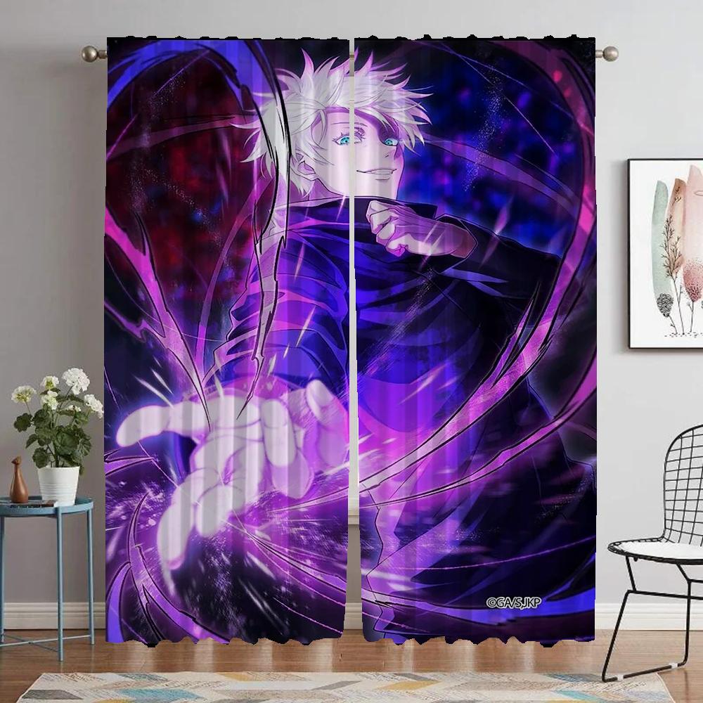 Gojo Satoru Home Interior Curtains for Living Room Curtain Anti-mosquito Curtains 2 Pieces Shades Tulle for Bedroom Partition