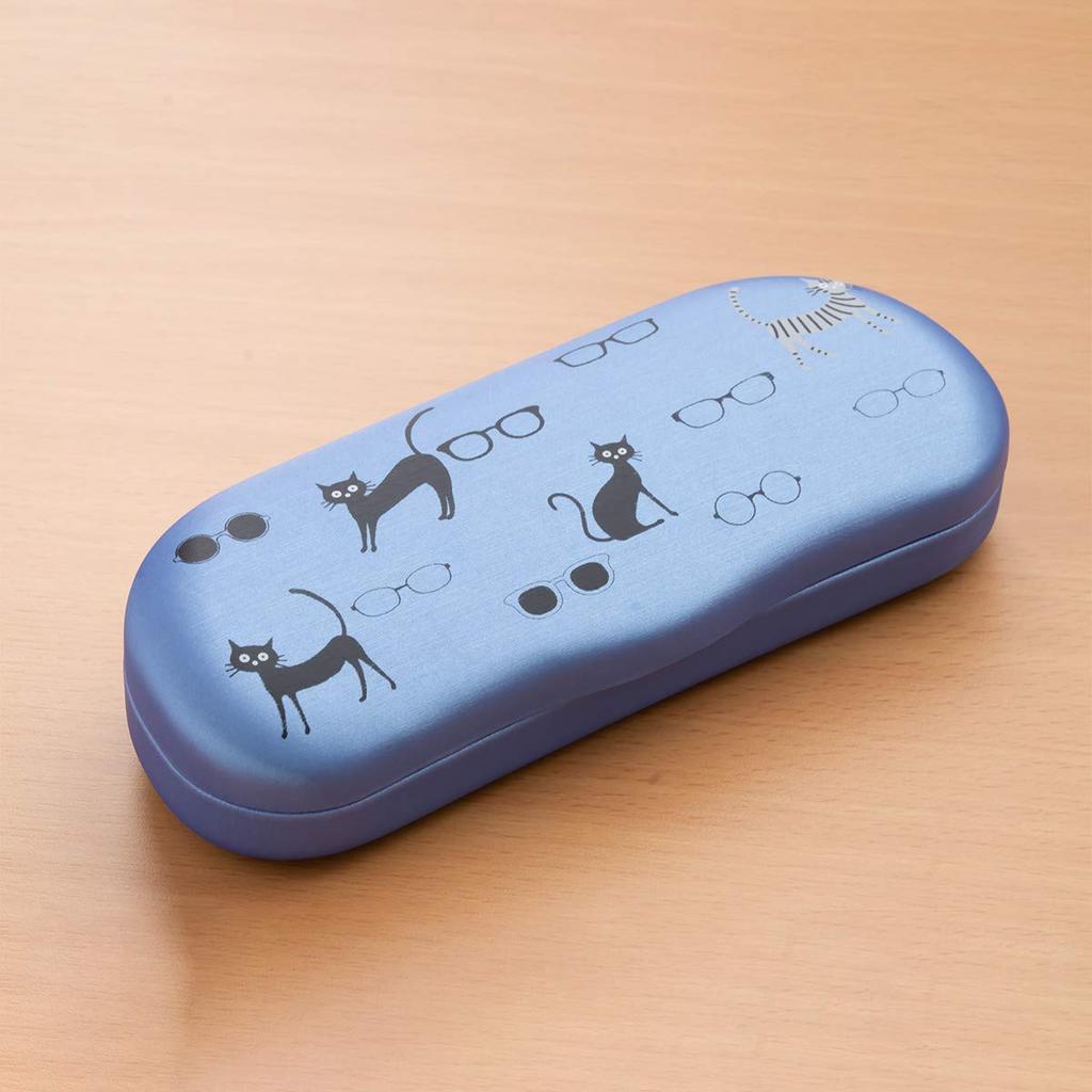MIDI Eyeglass Cat and Glasses Hard Includes Eyeglass Cleaning Cloth Case, Pattern, Case, Blue, (p-09506-c3, P-k0055)