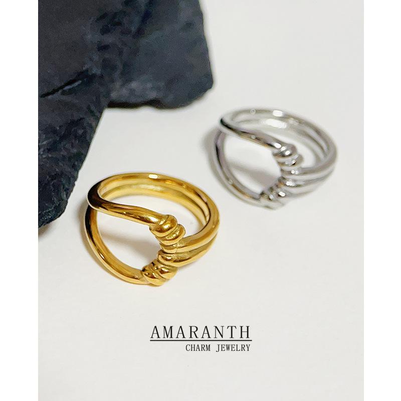 

Geometric Line Knotted Metal Ring: Exaggerated Design, Titanium Steel, 18K Gold Stacking Ring Size 6