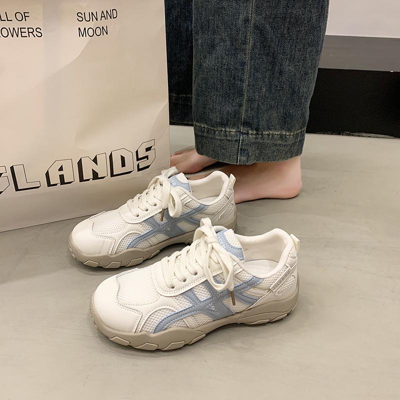 Faux leather mesh super fire Forrest Gump training shoes women's 2025 summer new breathable comfortable soft sole heightening casual sports shoes