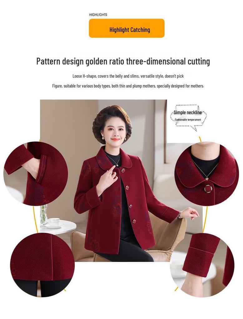 Hengyuanxiang Damen Wollmantel - Umlegekragen, Warm, Modisch für Mittelalte und Ältere im Herbst/Winter