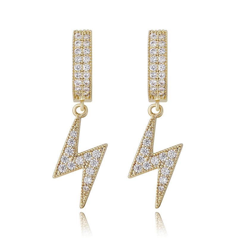 

Hip Hop Drop Earrings for Women Cubic Zirconia Iced Out Lightning Pendant Ear Accessories Hippie Jewelry Dropshipping OHE032
