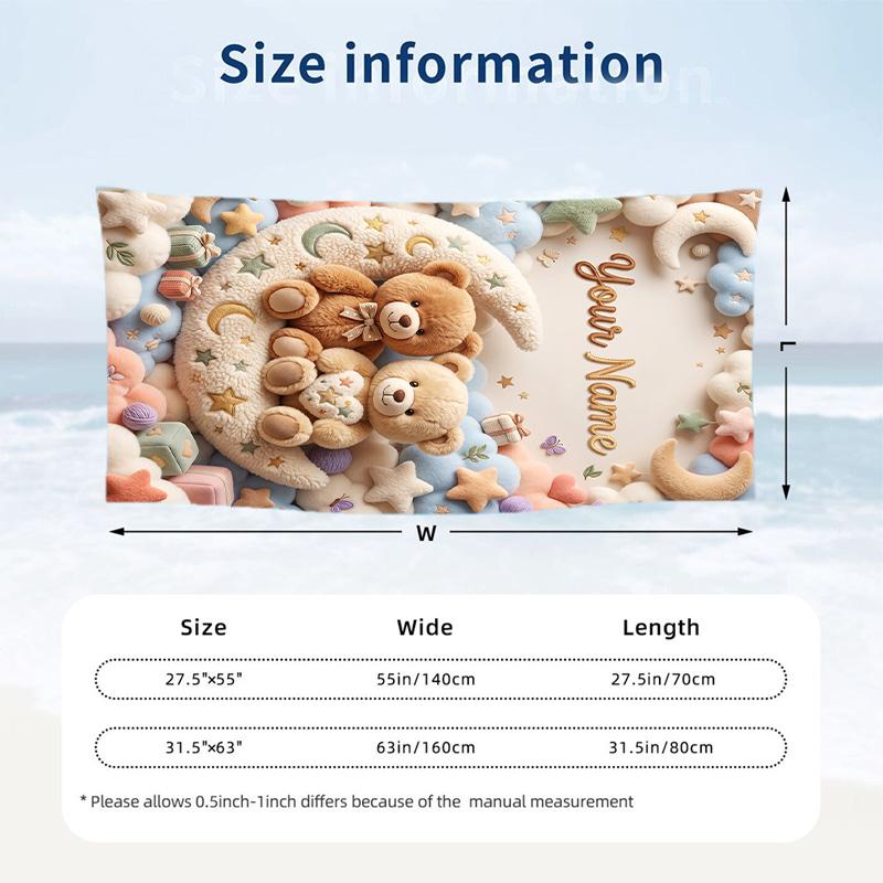 Teddy Bear Theme Beach Towel Personalized Custom Name & Text Soft Quick Dry Beach Towel for Swimming Travel