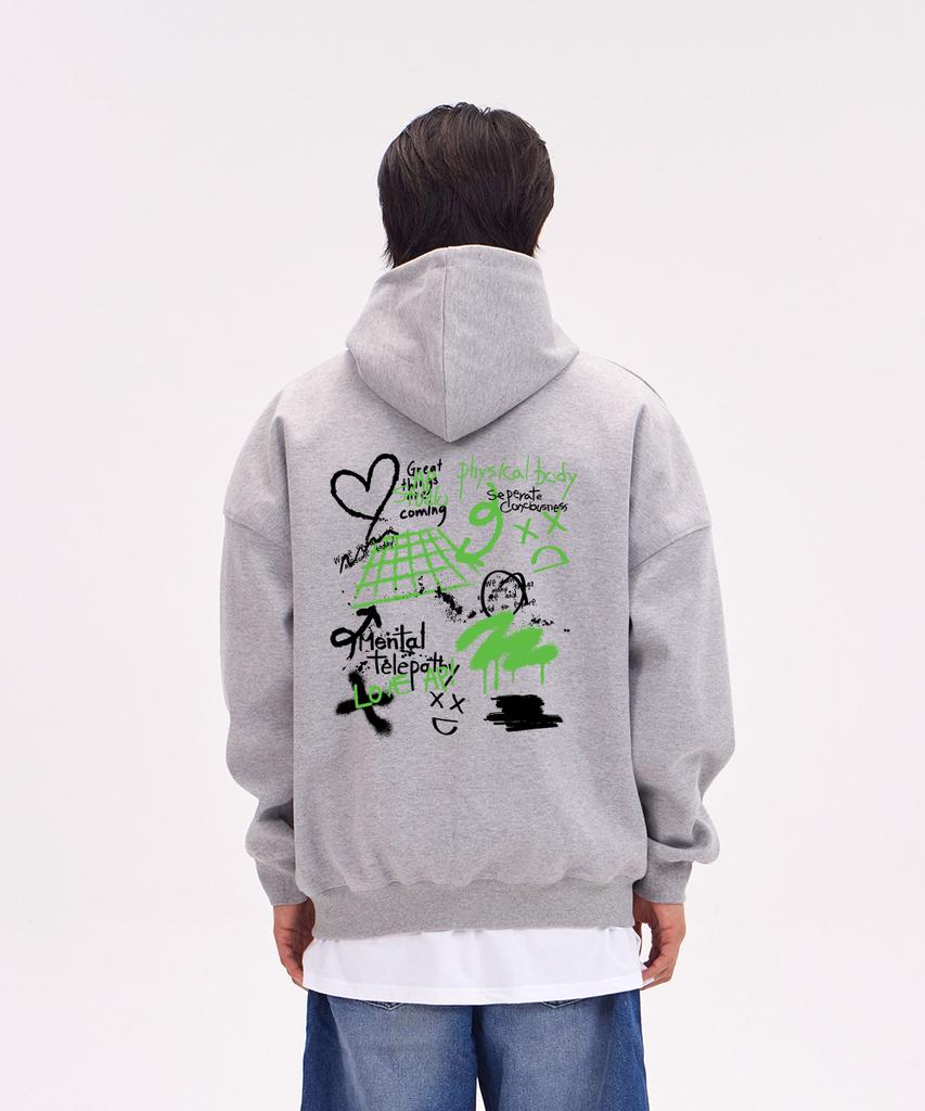 Astral Projection Graffiti Oversized Wide Shoulder Zip-Up Hoodie_Melange
