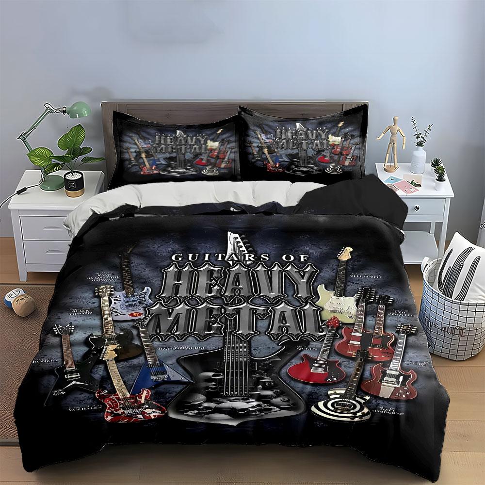 Guitars with "Heavy Metal" text. Bedding sets Duvet cover sets Duvet covers Pillowcases(1 * Duvet Cover 2 * Pillowcases without duvet insert)