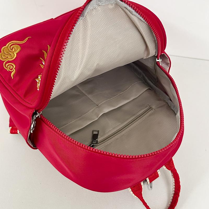Schoolbag Guochao Lion Dance Embroidered Backpack Women's New Retro Fashion Versatile Large Capacity Go Out Play Small Backpack
