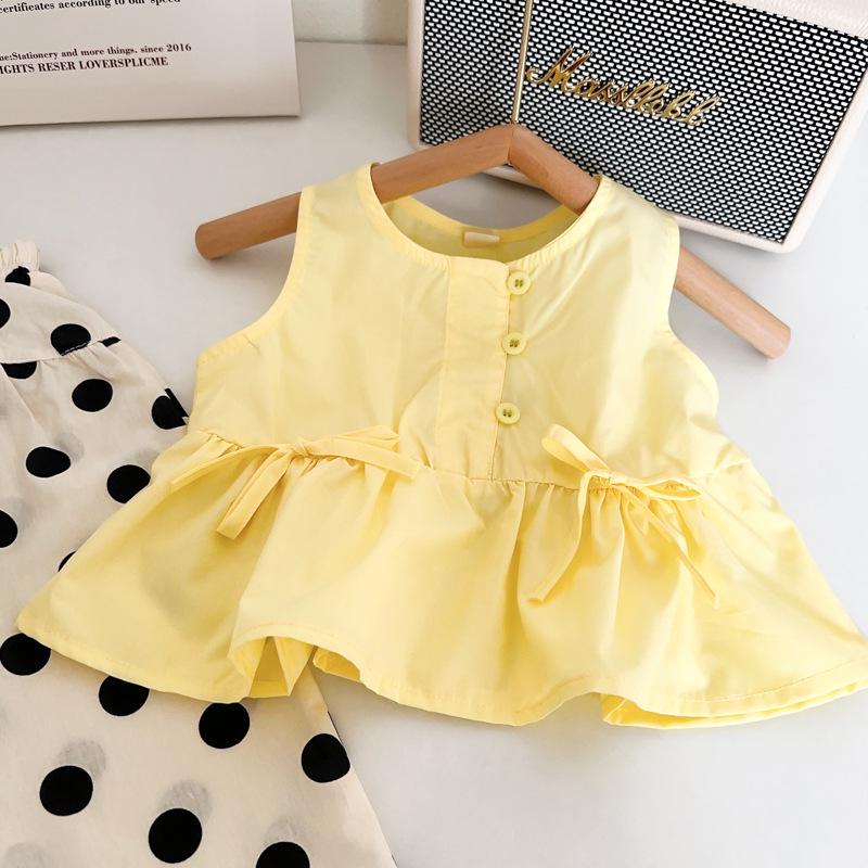 Girls' Mori Style Polka Dot Babydoll Tank & Wide Leg Pants Set